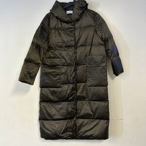 Women's Lattelier NWOT Dark Green Puffer Trench Coat Zip Up Jacket Large